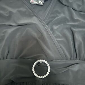 Plus size Black Women's Belted V-Neck Dress